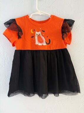 Cat & Jack Orange and Black Halloween Cat Tulle Dress